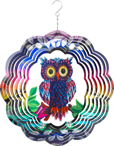 HQ Metal Hanging Wind Spinner 3D Flashy Owl