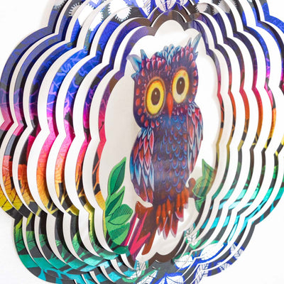 HQ Metal Hanging Wind Spinner 3D Flashy Owl